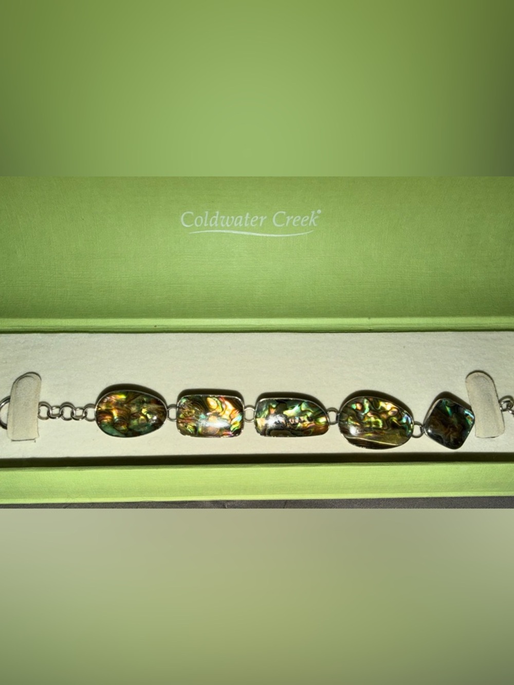 Coldwater Creek Abalone Link Bracelet - Iridescent Green and Blue
